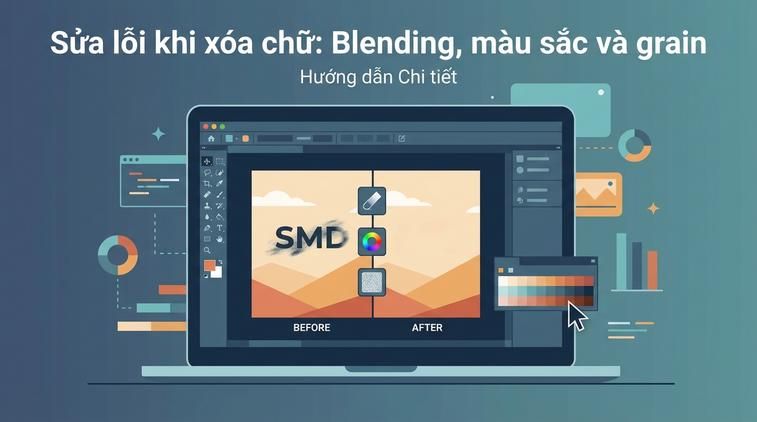Sửa lỗi khi xóa chữ: blending, màu sắc và grain