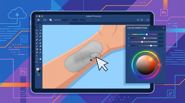 Chọn vùng da cần chỉnh màu bằng công cụ Lasso hoặc Quick Selection