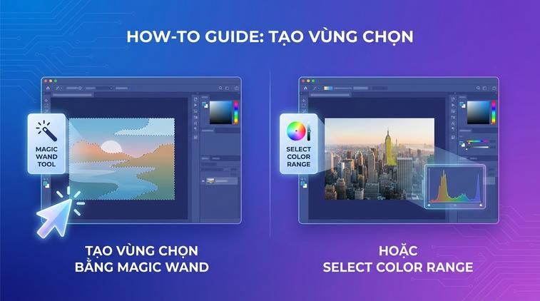 Tạo vùng chọn bằng công cụ Magic Wand hoặc Select Color Range