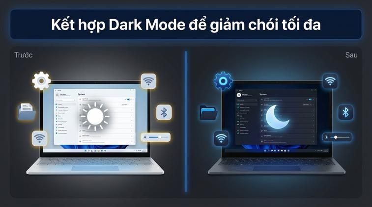Kết hợp Dark Mode để giảm chói tối đa