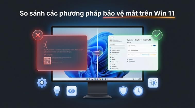 So sánh các phương pháp bảo vệ mắt trên Win 11