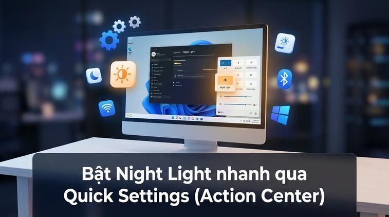 Bật Night Light nhanh qua Quick Settings (Action Center)